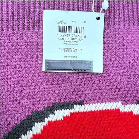 NWT Coach Logo Varsity Script Print Oxblood Scarf - Picture 5 of 5